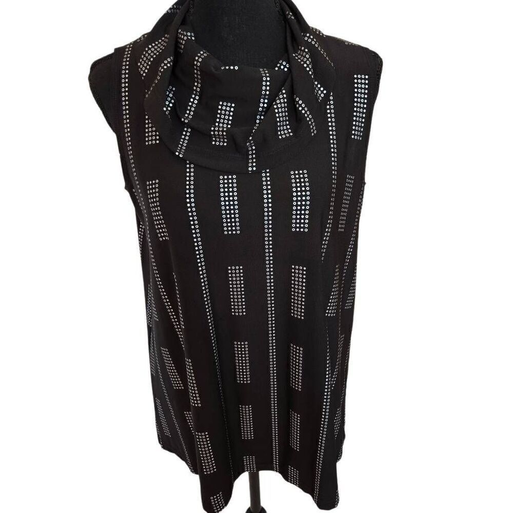 Artex Fashions Womens Abstract Sleeveless Pullover Blouse Black White Medium